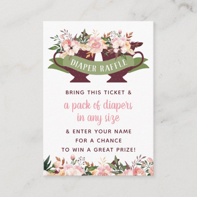 Diaper Raffle Biljett, Tea Party Baby Shower Visitkort (Framsida)