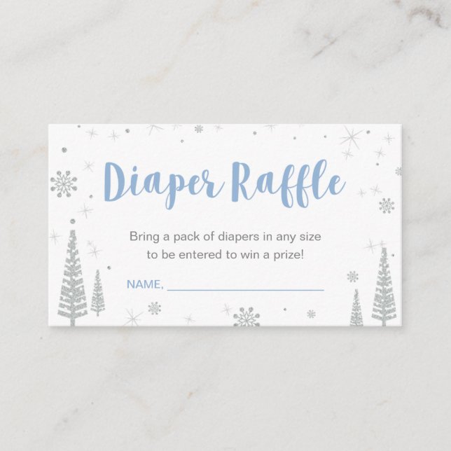 Diaper Raffle Biljett | Vinter Baby Shower, pojke Tilläggskort (Framsida)