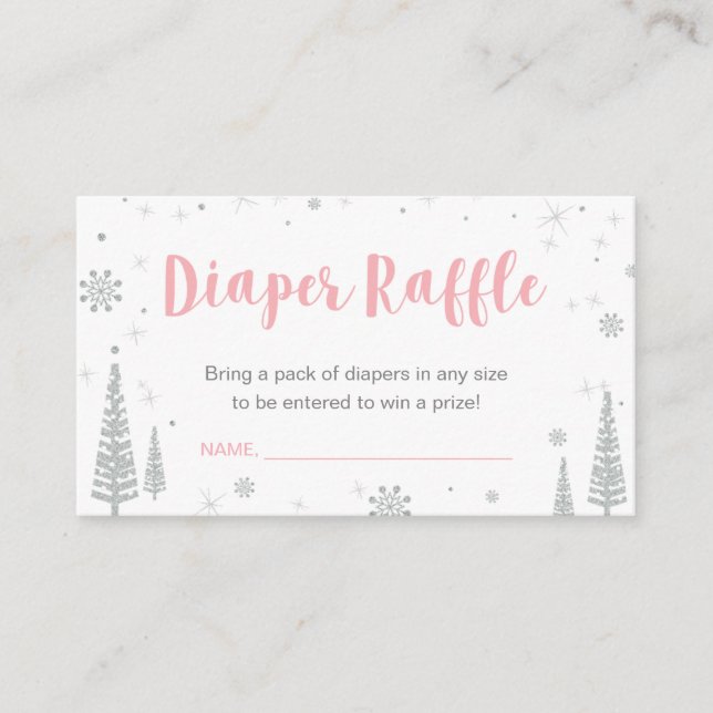 Diaper Raffle Biljett | Vinterbabyskor, Rosa Tilläggskort (Framsida)