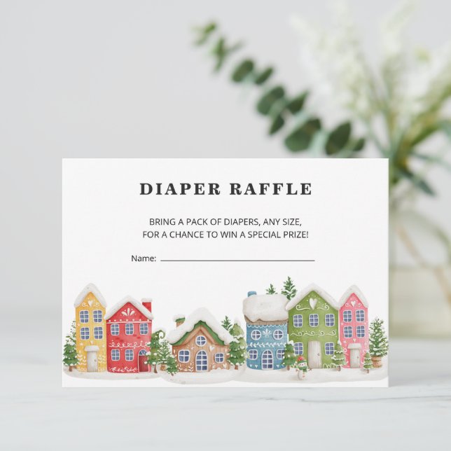 Diaper Raffle biljett vinterbyn Baby Shower Tilläggskort (Stående Fram)