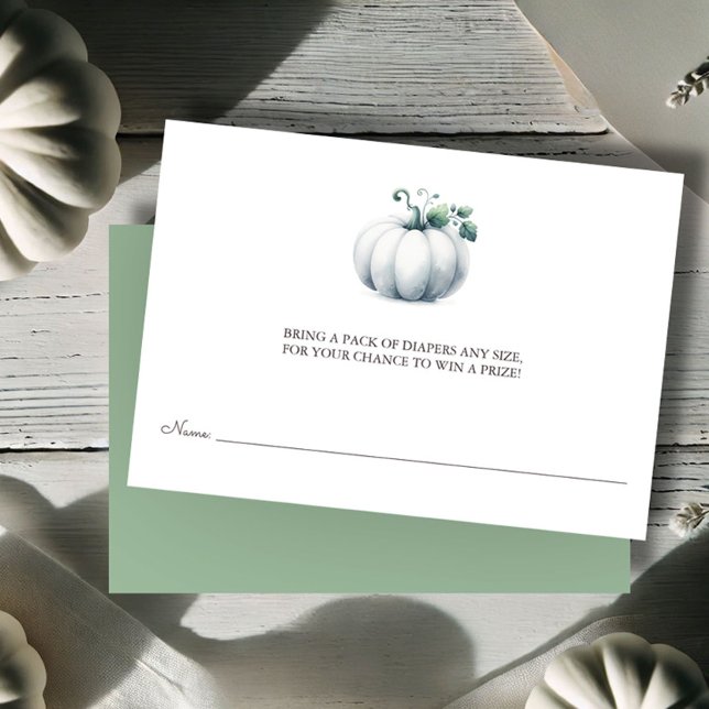 Diaper Raffle Biljett, White Little Pumpkin Tilläggskort (baby shower invitation insert card watercolor white pumpkin)