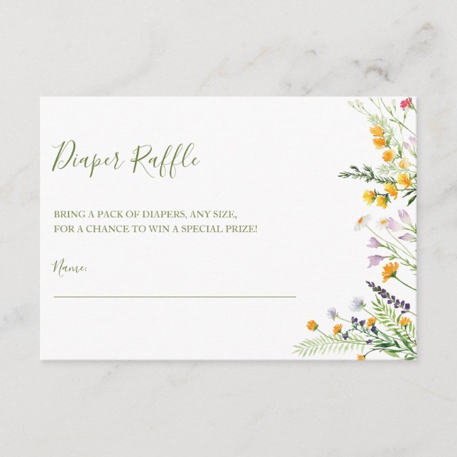 Diaper Raffle biljett wildblomma Baby Shower Tilläggskort (Framsida)