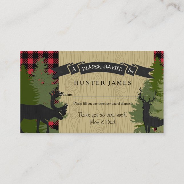 Diaper Raffle Biljett Woodland Hjort Antler Pojke Tilläggskort (Framsida)