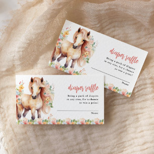 Diaper Raffle Blommigt Horse Baby Shower Tilläggskort