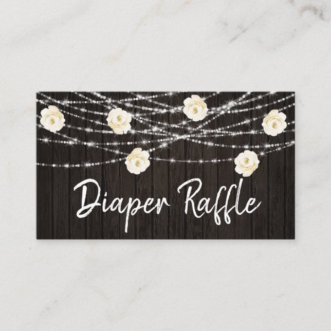 *~* Diaper Raffle Blommigt Wood Rustic String Ljus Tilläggskort (Framsida)