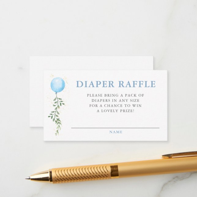 Diaper Raffle Blue Balloon Greenery Baby Shower Tilläggskort (Fram/Back In Situ)