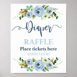 Diaper Raffle Blue blommigt Sign Poster