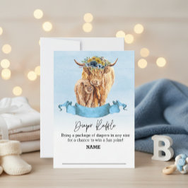 Diaper Raffle Blue Boy Highland Cow Baby Shower Inbjudningar