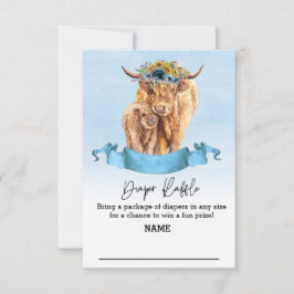 Diaper Raffle Blue Boy Highland Cow Baby Shower Inbjudningar