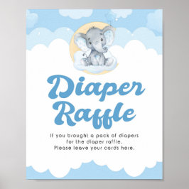 Diaper Raffle Blue Elephant Boy Shower Sign Poster