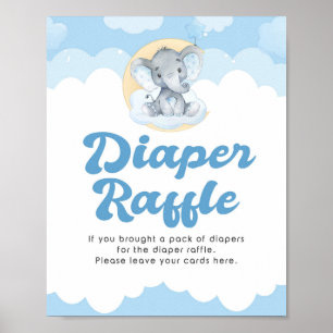Diaper Raffle Blue Elephant Boy Shower Sign Poster