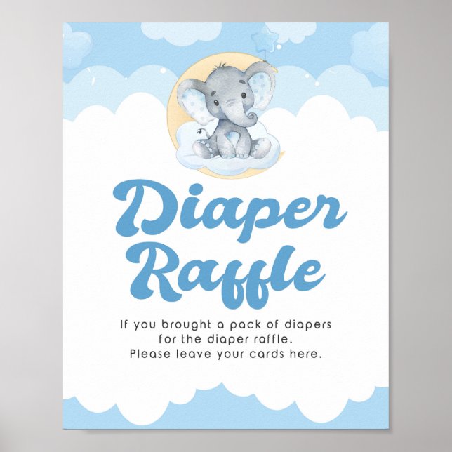 Diaper Raffle Blue Elephant Boy Shower Sign Poster (Framsidan)