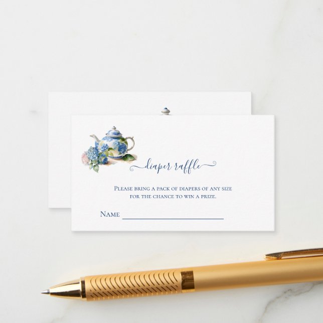 Diaper Raffle Blue Hydrangea Tea Party Tilläggskort (Fram/Back In Situ)