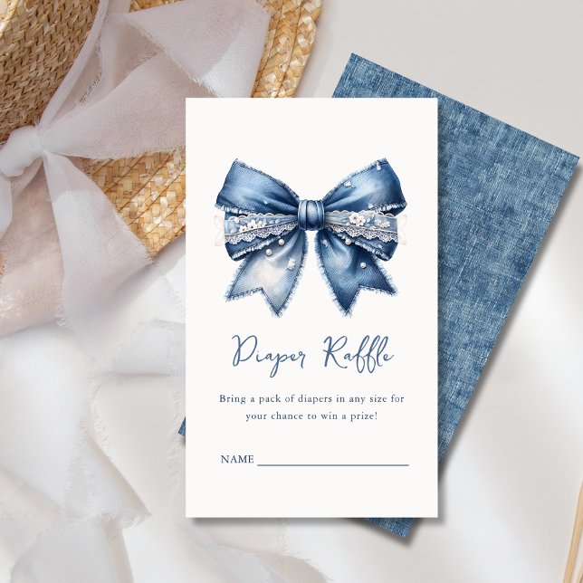 Diaper Raffle Blue Jean Denim Bow Baby Shower Tilläggskort (Skapare uppladdad)