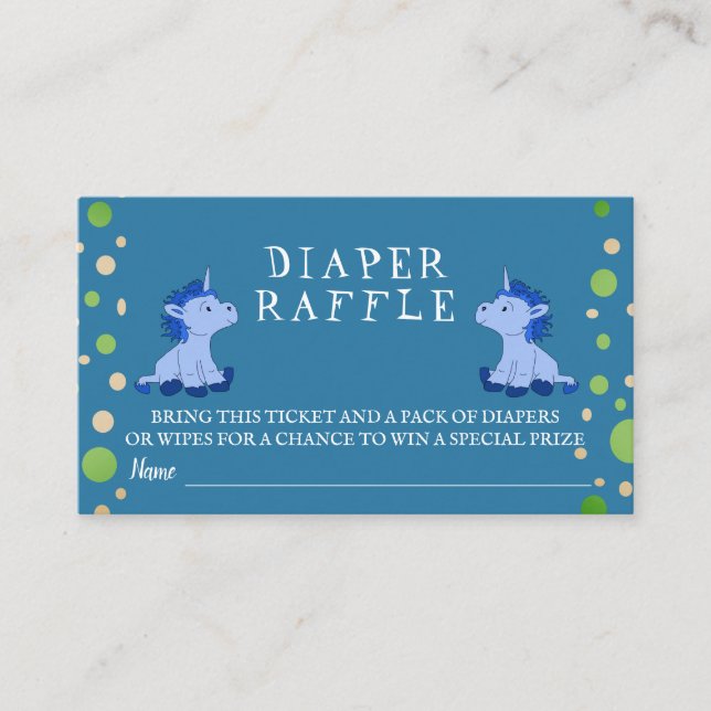 Diaper Raffle Blue Unicorn Twillingars Boy Shower Tilläggskort (Framsida)