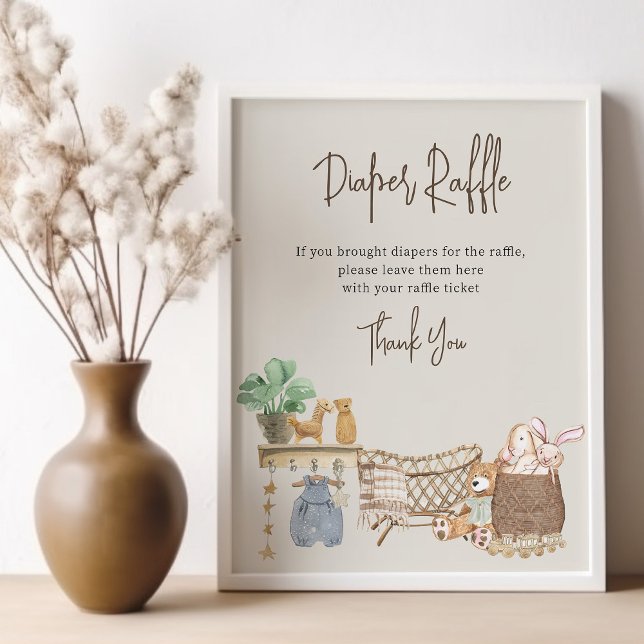 Diaper Raffle Boho Baby Nursery Baby Shower Poster (Diaper Raffle Baby Shower sign - printed or digital - from my Boho Baby Nursery Collection)