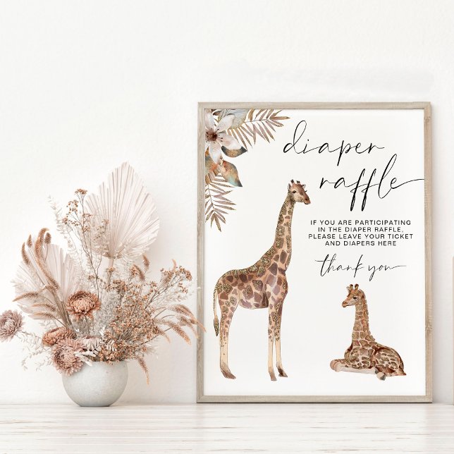 Diaper Raffle Boho Giraffe Baby Shower Sign Poster (Skapare uppladdad)
