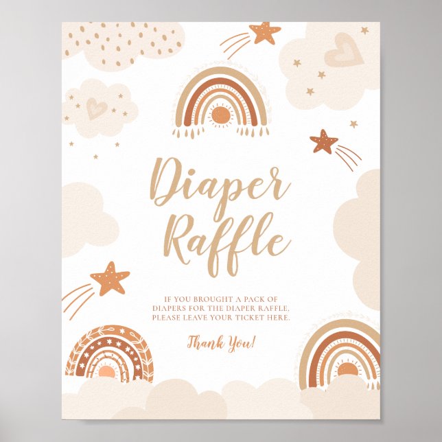 Diaper Raffle Boho Rainbow Sign Poster (Framsidan)