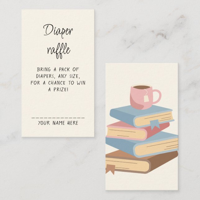 Diaper Raffle Book Library Themed Baby Shower  Tilläggskort (Fram/baksida)