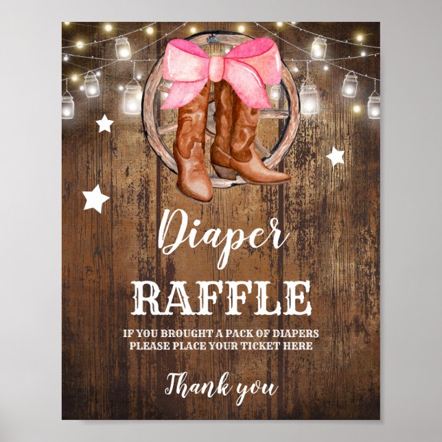 Diaper Raffle Boots eller Bows Gender Reveal Poster (Framsidan)