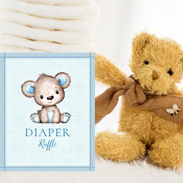 Diaper Raffle Bord Cute Brown Bear Baby Shower Poster