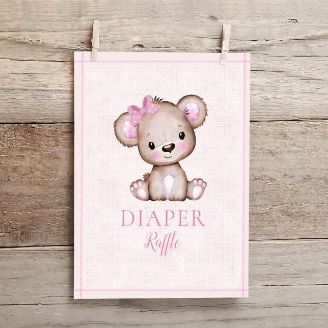 Diaper Raffle Bord Cute Girl Bear Baby Shower Poster (Skapare uppladdad)