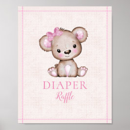 Diaper Raffle Bord Cute Girl Bear Baby Shower Poster