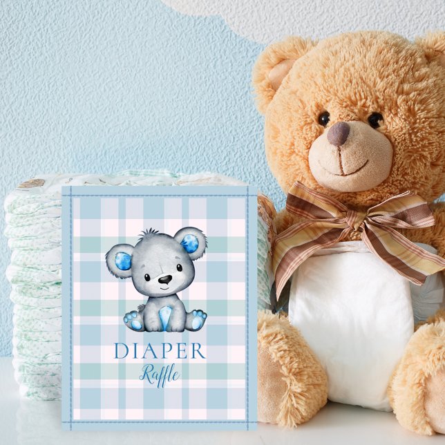 Diaper Raffle Bord Cute Grått Bear Baby Shower Poster (Skapare uppladdad)