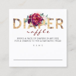 Diaper Raffle Burgundy Red and Guld Baby Shower Fyrkantigt Visitkort