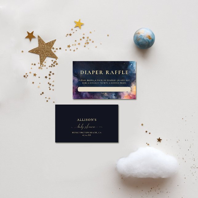 Diaper Raffle Celestial Gift Navy Blue Baby Shower Tilläggskort (celestial baby shower diaper raffle card moon planets cosmos galaxy dark navy blue gold watercolor)