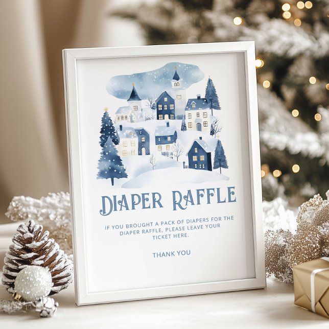Diaper raffle Christmas village Winter Baby Shower Poster (Skapare uppladdad)