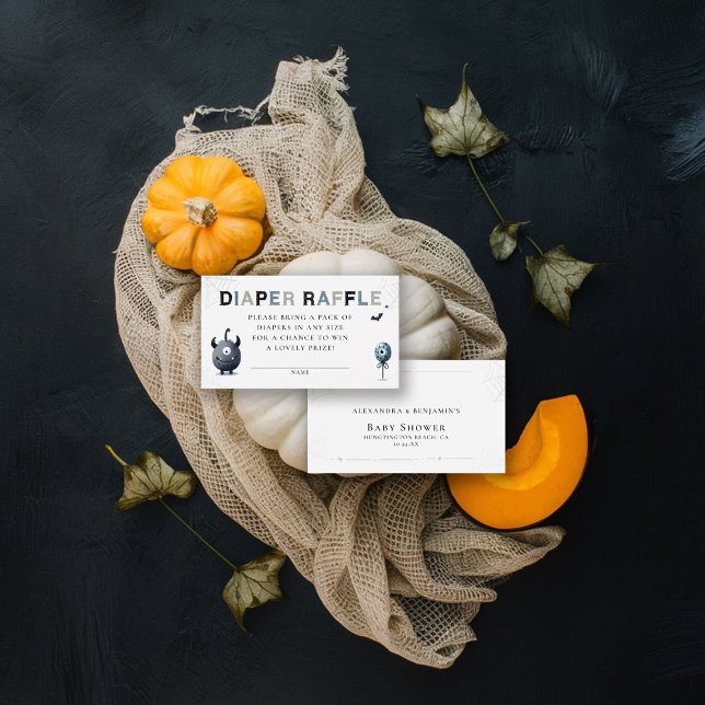 Diaper Raffle Cute Halloween Monster Baby Shower Tilläggskort (fall baby shower diaper raffle insert card we created a monster cute adorable watercolor)