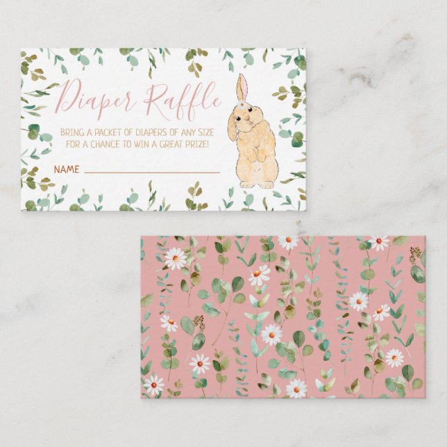 Diaper Raffle Cute Little Bunny Baby Shower Tilläggskort (Fram/baksida)
