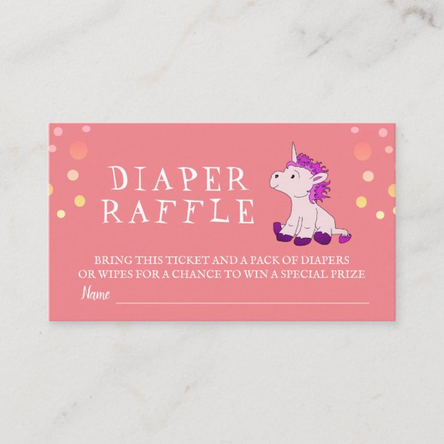 Diaper Raffle Cute Rosa Unicorn Flicka Tilläggskort (Framsida)