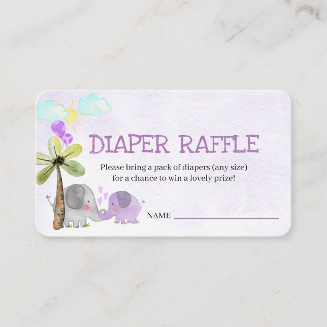 Diaper Raffle Dikt Elephant Mamma och Baby Shower Tilläggskort (Framsida)