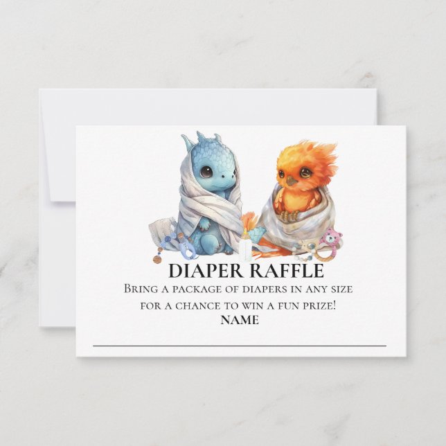 Diaper Raffle Dragon Phoenix Twillingars Babydusch Inbjudningar (Framsida)