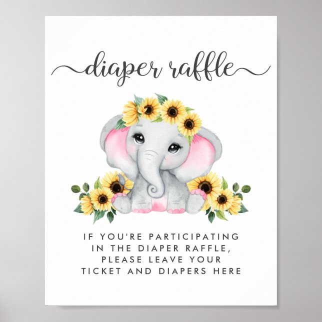 Diaper Raffle Drop off Elephant Flicka Shower Poster (Framsidan)