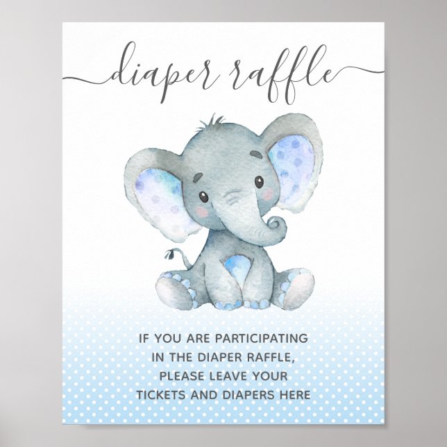 Diaper Raffle Drop off Elephant Pojke Shower Poster (Framsidan)