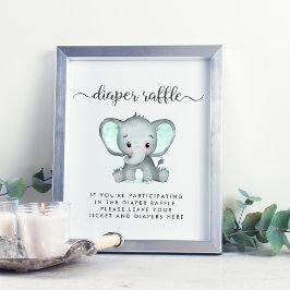 Diaper Raffle Drop off Mint Elephant Baby Shower Poster