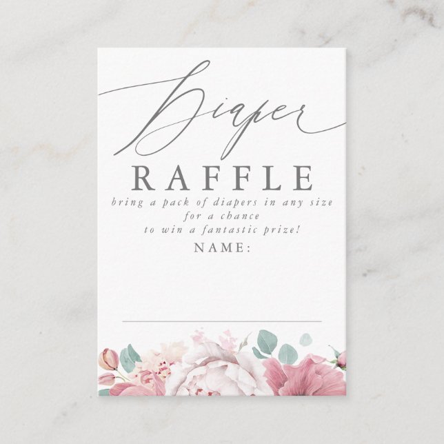 Diaper Raffle Dusty Rosa Blommigt Baby Shower Bilj Tilläggskort (Framsida)