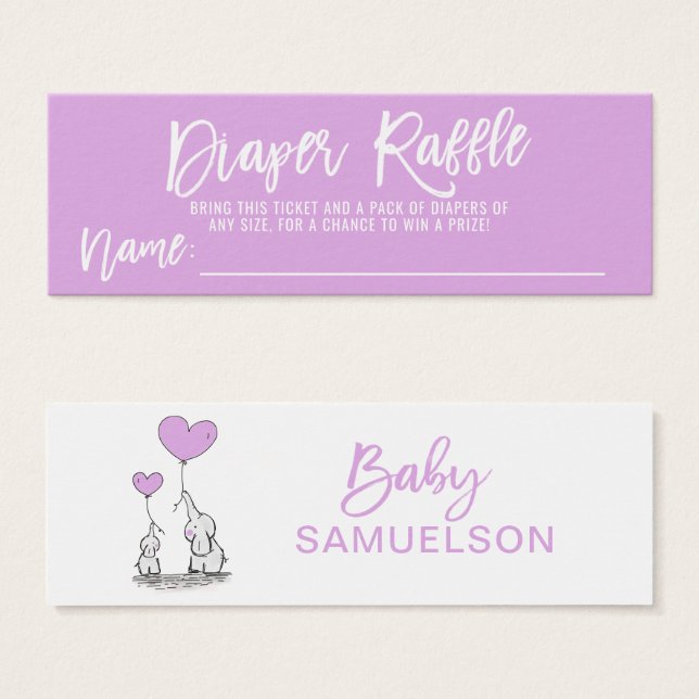 DIAPER RAFFLE Elephant LAVENDER Baby Shower Litet Visitkort (Framsida & baksida)