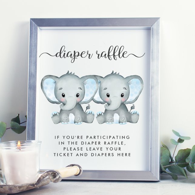 Diaper Raffle Elephant Twin Pojke Shower Poster (Skapare uppladdad)