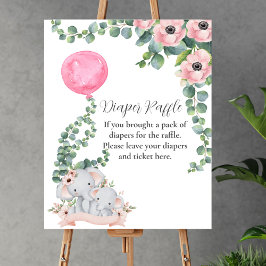 Diaper Raffle Game Baby Elephant Rosa Balloon Poster