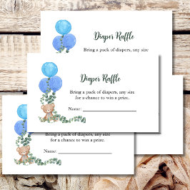 Diaper Raffle Game Bear Blue Balloon Eucalyptus Tilläggskort