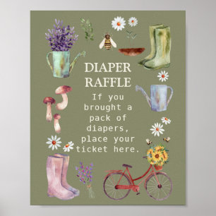 Diaper Raffle Garden Baby Shower-skylt Poster