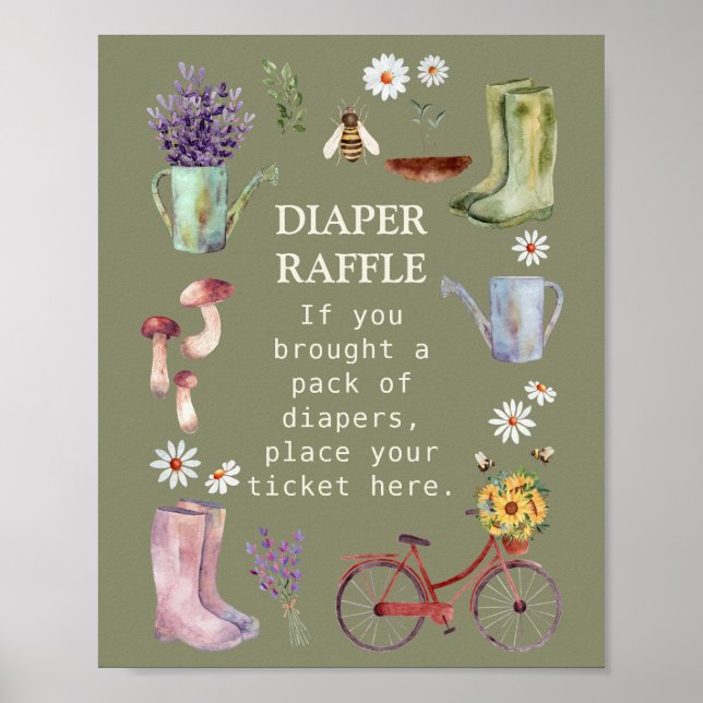 Diaper Raffle Garden Baby Shower-skylt Poster (Framsidan)
