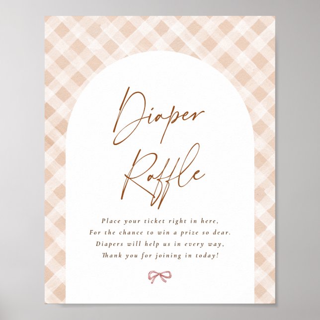 Diaper Raffle Gingham Cutie Paj Baby Shower Sign Poster (Framsidan)