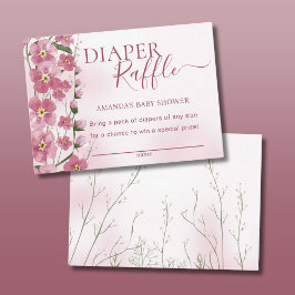 Diaper Raffle Girl Rosa Blommigt Baby Shower Tilläggskort