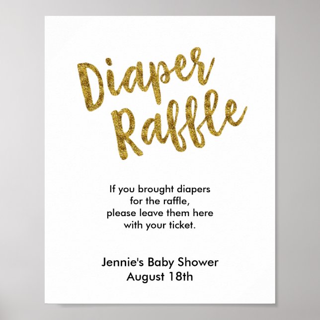 Diaper Raffle Guld Glitter Baby Shower Visning Poster (Framsidan)