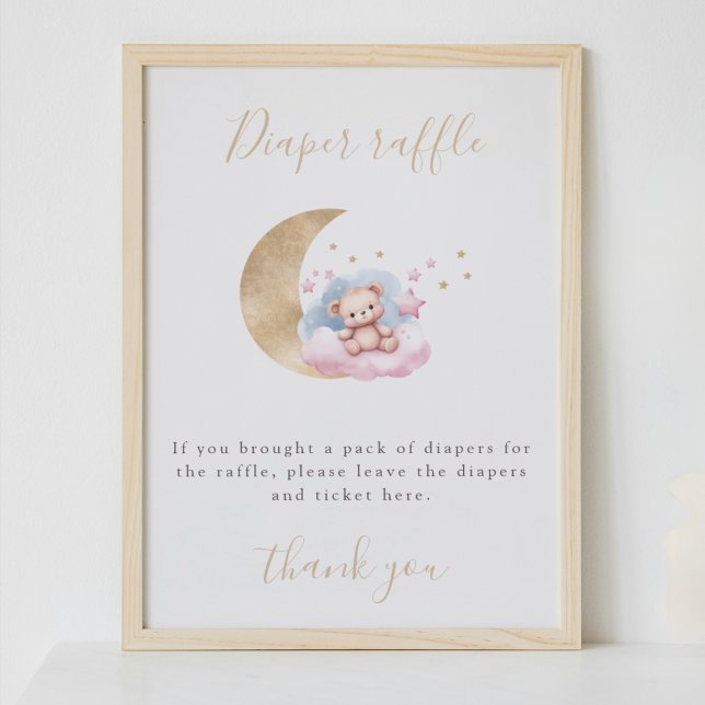 Diaper Raffle Guld Måne Stars Baby Shower Sign Poster (Skapare uppladdad)